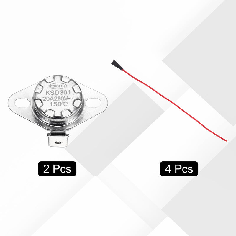 [Australia - AusPower] - uxcell 2 Pcs KSD301 Thermostat 150°C/302°F 20A Normally Closed N.C Adjust Snap Disc Temperature Switch with Terminal Wire for Microwaves,Oven,Coffee Maker,Ceramic Material 150 °C 