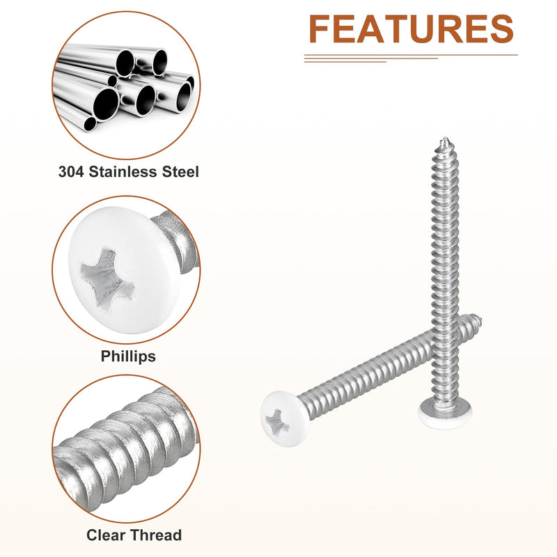 DTGN #10x2 White Screws 100Pack - 304 Stainless Steel Pan Head Phillips Sheet Metal Screw Self-Tapping Screw Wood Screws #10x2"