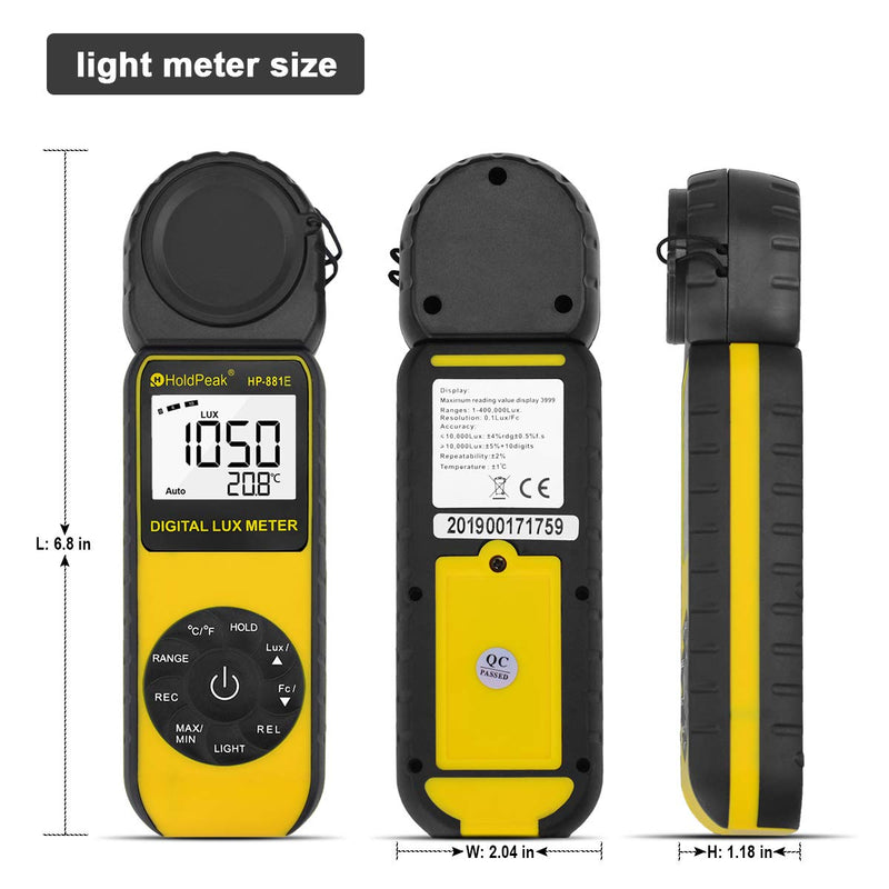 [Australia - AusPower] - Digital Light Meter (2PCS) - HOLDPEAK 881E Digital Illuminanc/Light Meter with 0.01~300,000 Lux (0.01~30,000 FC) Measuring Ranges and 270° Rotatable Detector for LED Lights and Plants Lumen Meter 2PCS(HP-881E Digital Lux Meter) 