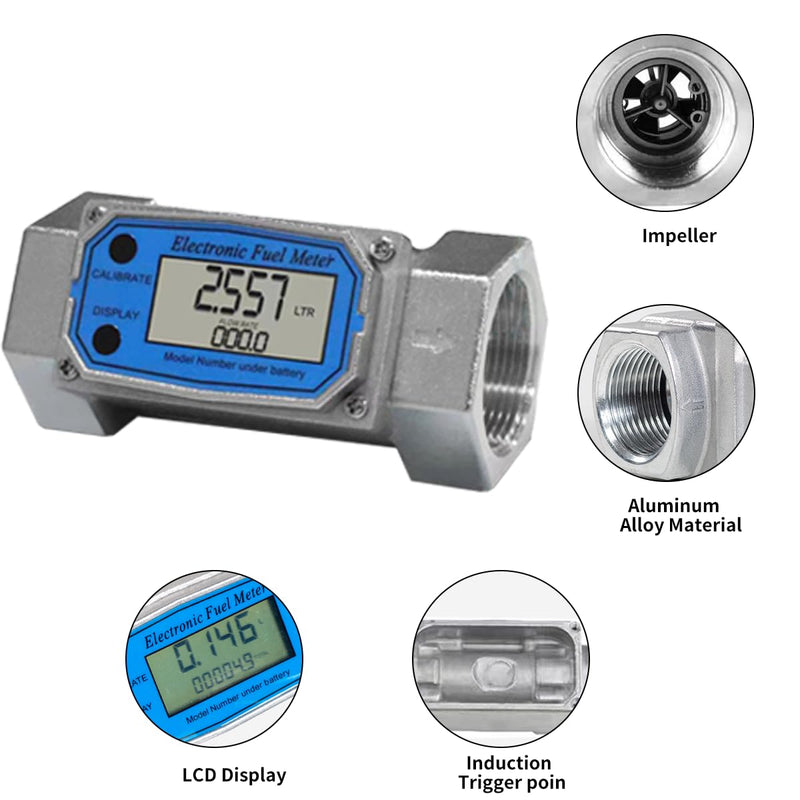 [Australia - AusPower] - 1.5 Inch Digital Turbine Fuel Flow Meter NPT Thread Flowmeter Electronic Water Flow Meter for Water Diesel Gas Oil Gasoline and Other Liquids Supports Gallon QTS PTS L m³ (Blue 1.5, 1.5IN) Blue 1.5 