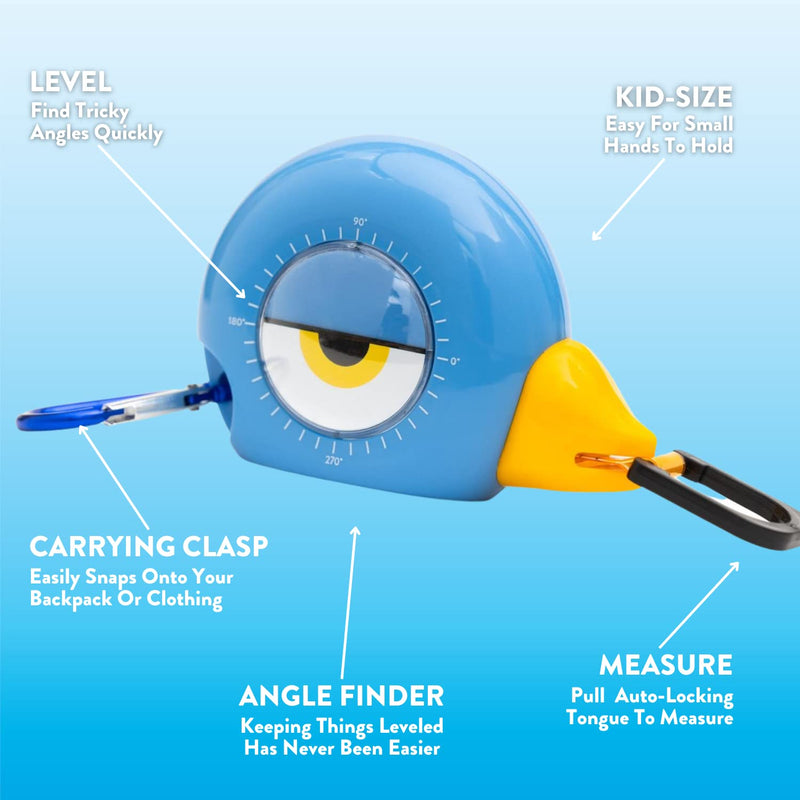 [Australia - AusPower] - 8Ft Animal Shaped Kids Tape Measurer, Fun Level and Protractor Angle Finder, Educational Children's Tools, Small Measuring Tapes for Learning Early Math Skills, Ages 3 and up, Blue Bird 