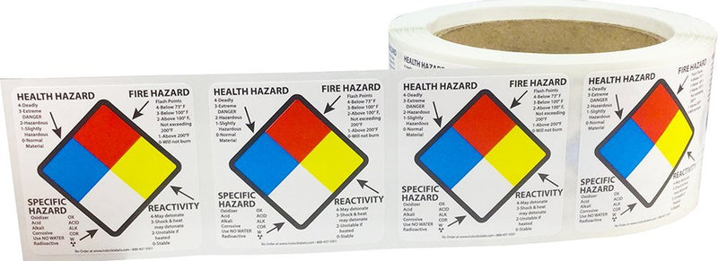 [Australia - AusPower] - Right to Know Labels Health Fire Reactivity Specific Hazard, 2 x 2 Inch Square Adhesive Stickers, 500 Total Hazard Labels on a Roll for Workplace Safety and Compliance – Made in The USA 