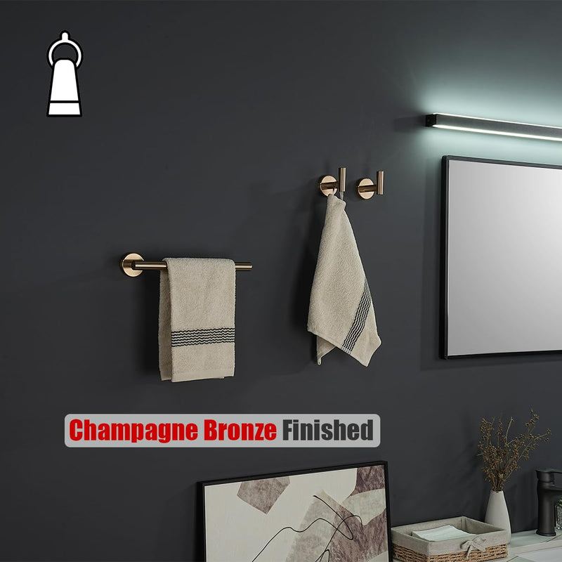 JQK 10 Inch Hand Towel Holder Towel Ring Champagne Bronze, Thicken 0.8mm 304 Stainless Steel Bathroom Hand Towel Bar, 9 Inch Useable Length Wall Mount Towel Rack, THH110L9-CB