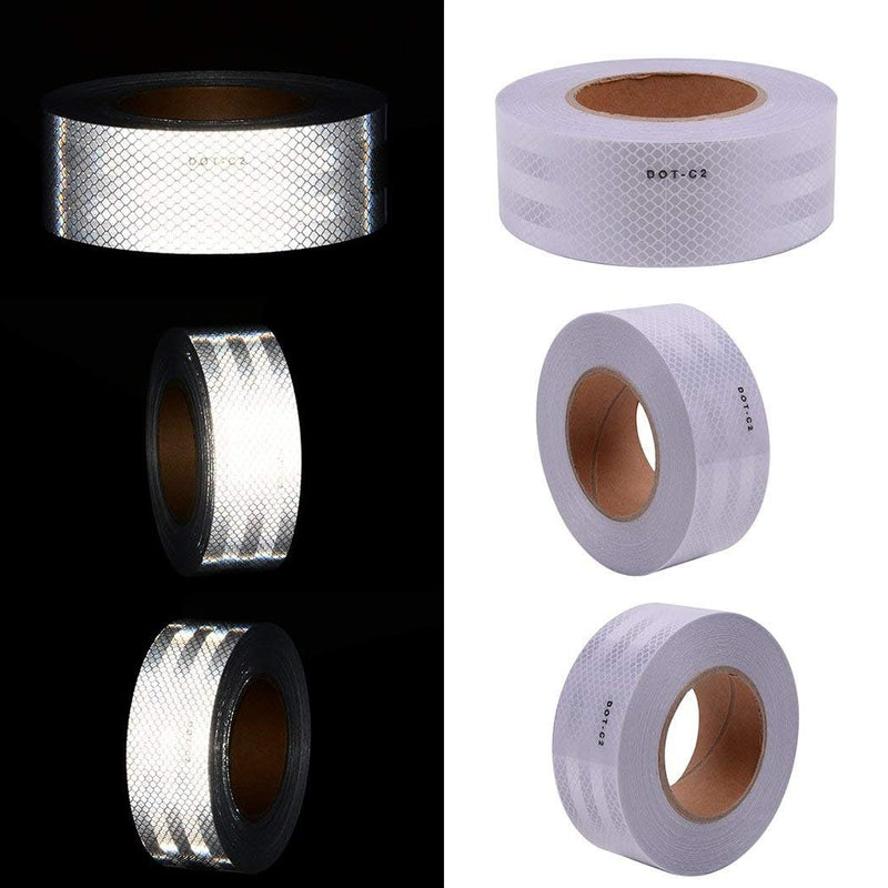 White High Visibility DOT-C2 Reflective Tape 2 inch x 50 feet Safety Warning Conspicuity Tape Waterproof Self-Adhesive Tape for Trailer Vehicles Trucks Vans Bikes Cargos Helmets Poles ‎2 IN X 50 FT White