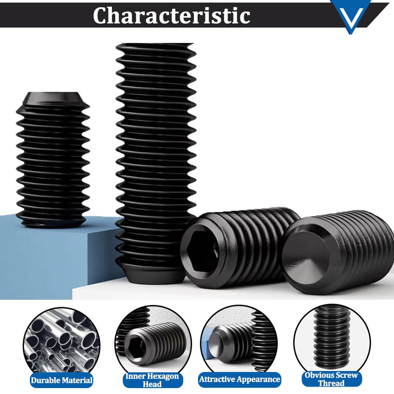 [Australia - AusPower] - 400Pcs 1/8-40 to 5/16-18 Internal Hex Allen Head Socket Set Screw (Black),12 Size 12.9 Class Alloy Steel Grub Screw Assortment Kit with 5 Hex Wrenches for for Door Handles, Light Fixture 