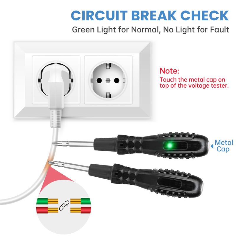 [Australia - AusPower] - Tomorotec 2-in-1 Screwdriver Voltage Tester with Neon Light Display, AC/DC Circuit Tester with Magnetic Flathead & Phillips Screwdriver Heads, Dual Function for Voltage Detection and Electrical Repair 