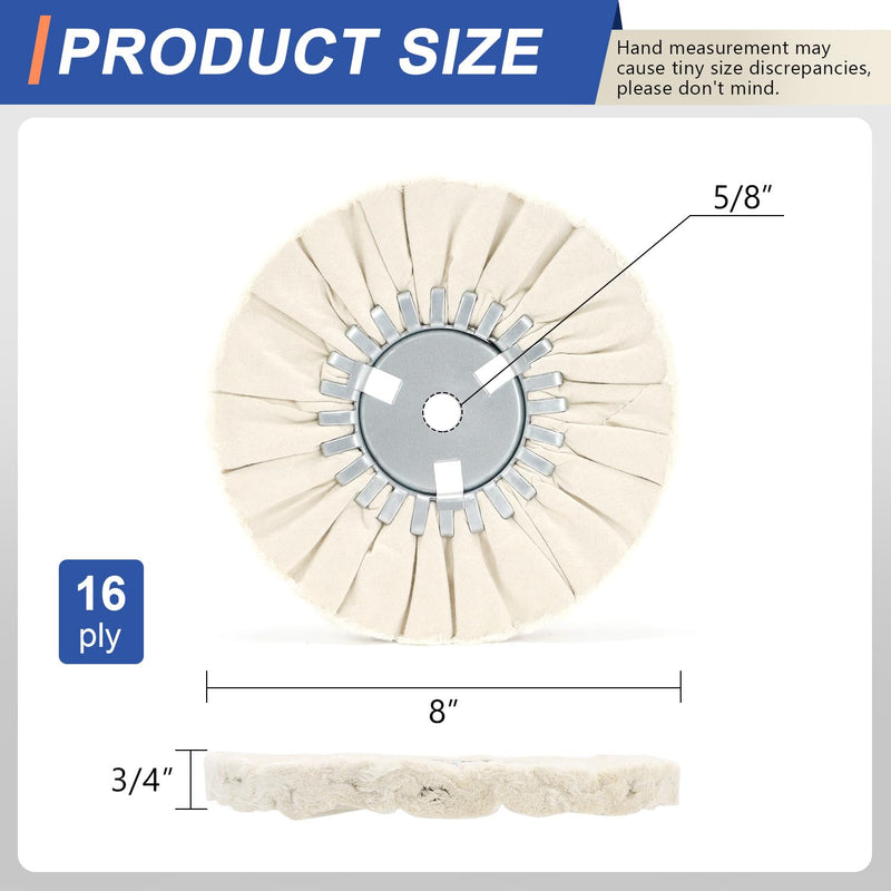 [Australia - AusPower] - 8" White Airway Buffing Wheel,5/8'' Arbor Hole,16 Plys/Fine Polishing for Angle Grinder,2PCS 16plys Fine 2pcs 
