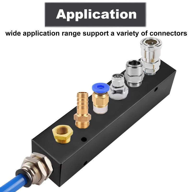 [Australia - AusPower] - Air Manifold, 6 Way 8 Port Air Compressor Manifold, Aluminum Air Hose Inline Manifold Block Splitter, Pneumatic Manifold Air Distribution Block, NPT 1/2 Inch Supply Port, NPT 1/4 Inch Output Port 