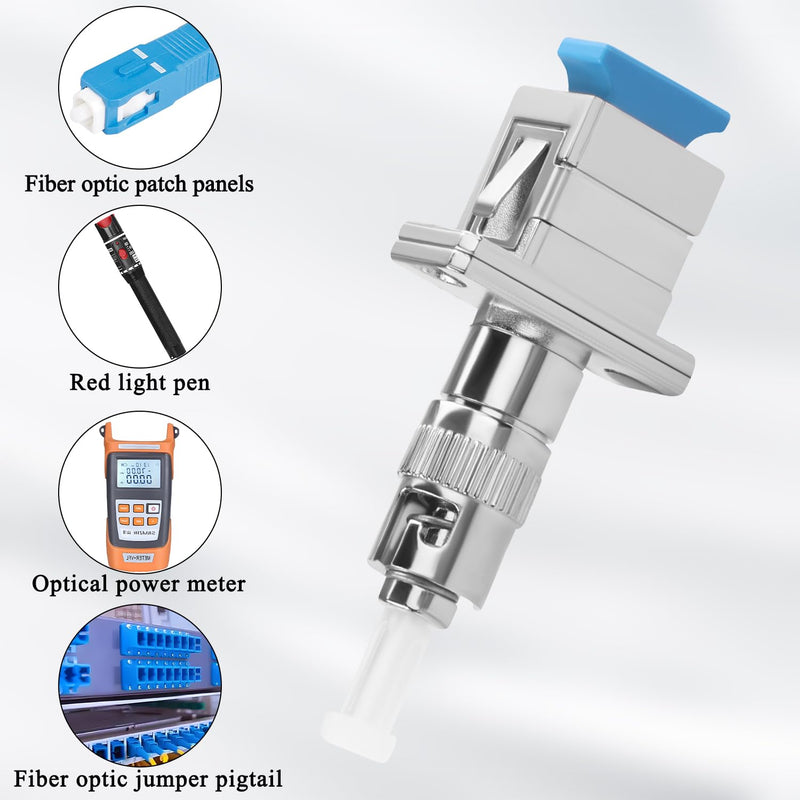 QIANRENON ST to SC Hybrid Fibre Optic Adapter SM 9/125μm ST/UPC Male to SC/UPC Female Simplex Fibre Converter Coupler Connector for Optical Power Meter Red Light Pins Patch Cord Pigtail FTTH
