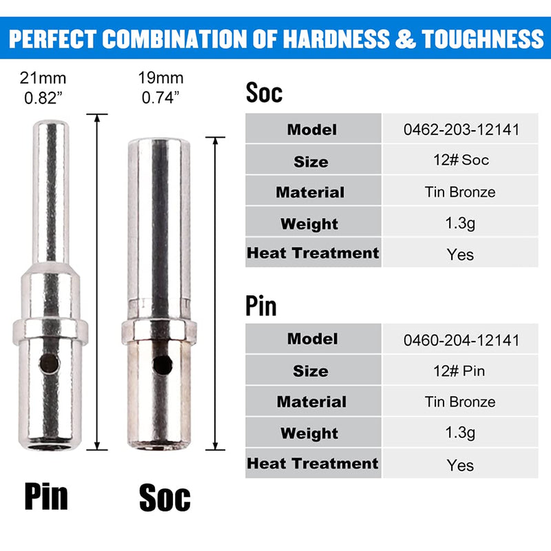 JRready ST6257 DTP Solid Barrel Size 12 Contacts DTP Connector Terminal KIT 20 PCS Male Pins 0460-204-12141 and 20 PCS Female Sockets 0462-203-12141 for Wire Size 12 to 14 awg 20 Pairs Standard Size 12
