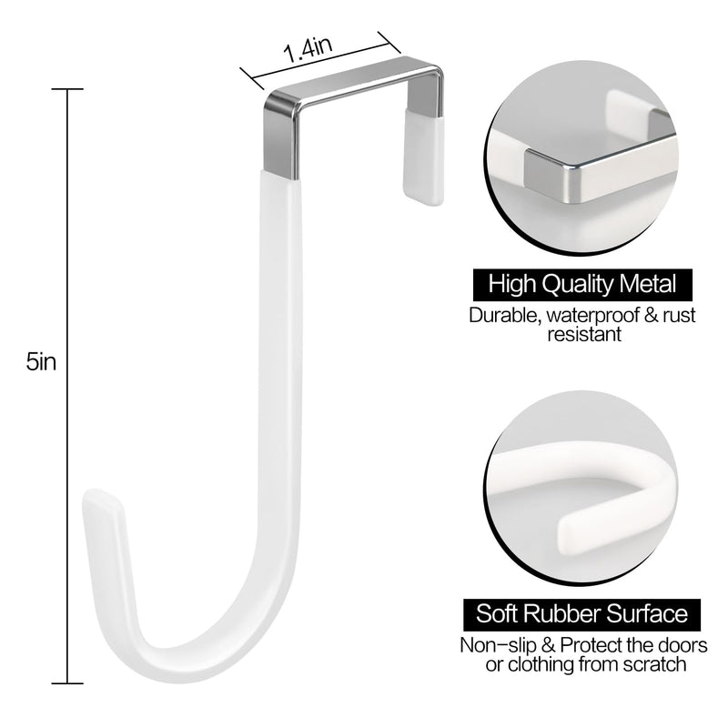 [Australia - AusPower] - 4/10/20 Pack Over The Door Hook, Door Hooks, White/Black Rubber Surface Prevent Scratche Door Hanger Hooks for Bathroom, Living Room, Kitchen, Hanging Clothes, Towels, Bags(4 Pack White) 4 Pack White 