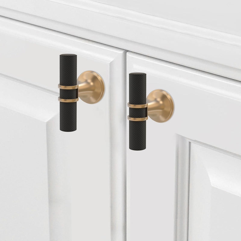 10 Pack Cabinet knurled Knobs Matte Black and Champagne Bronze Kitchen Cabinet Knobs Aluminum and Zinc Alloy Drawer Pulls Solid Cabinet Hardware Black and Champagne Knurled 10