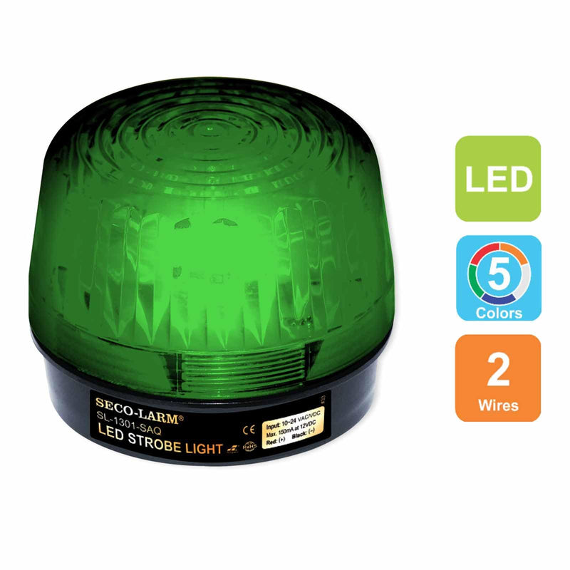 [Australia - AusPower] - Seco-Larm SL-1301-SAQ/G Enforcer LED Strobe Light with Built-In 100dB Programmable Siren, Green, Operating life over 50,000 hours (over 5.7 years), Simple 2-wire installation, Weather resistant 