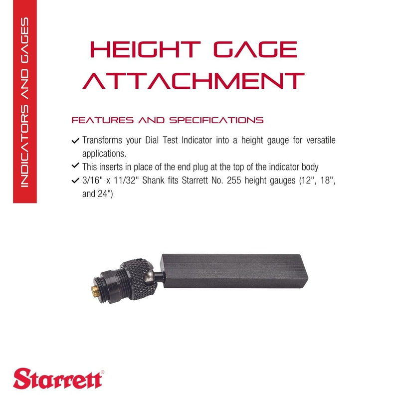 [Australia - AusPower] - Starrett Height Gauge Attachment for Last Word Dial Test Indicators - 3/16" x 11/32" Shank - PT24706 