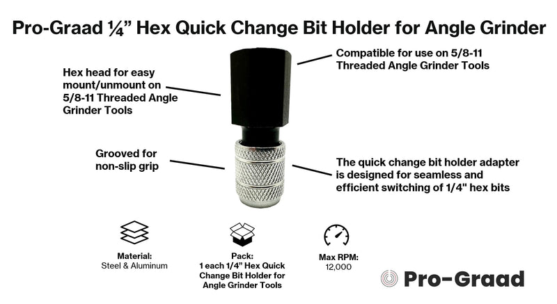 [Australia - AusPower] - 1/4” Hex Shank Converter, Quick Change Bit Holder for 5/8-11 Angle Grinders, Upgrade Accessory, Adapter for Mushroom Log Inoculation Hex Drill Bits, Pack of 1 1/4" Hex Shank Adapter for Angle Grinders 