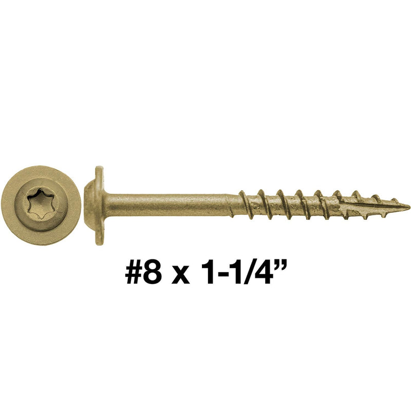 #8 x 1-1/4" Bronze Star Exterior Coated Modified Truss Head Cabinet Wood Screw Torx/Star Drive Head (1 POUND - ~183 Screws) - Multipurpose Exterior Coated Torx/Star Drive Wood Screws #8 x 1-1/4"- 1 lb ~183 Screws