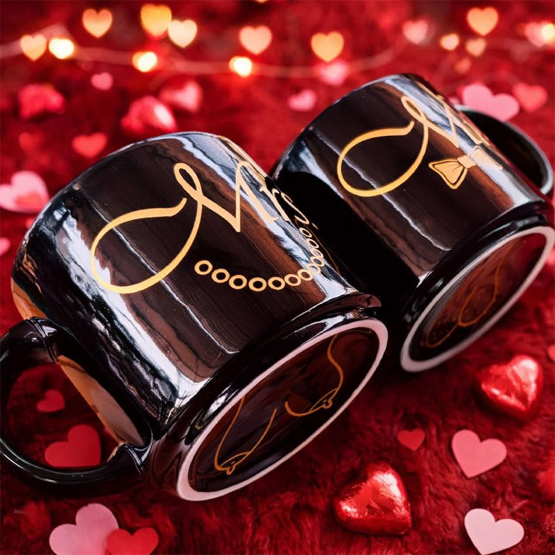 Mr and Mrs Mug Set, Mr Mrs Wedding Gift for Couples, 17 Oz Funny Couple Coffee Mug with Hidden Bottom Design, Newlywed Gift, Bride Groom Present, Anniversary Engagement Gift, His and Hers Mug Mr Mrs Mug