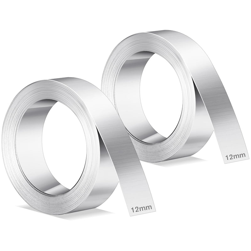 Yaocom 2 Pcs 1/2" x 21 ft Stainless Steel Embossing Tape Compatible with Dymo M1011/m11, Non-Adhesive Metal Label Tape for Electricians, Contractors, Farms, Tools, Cables & Equipment (Silver) Silver