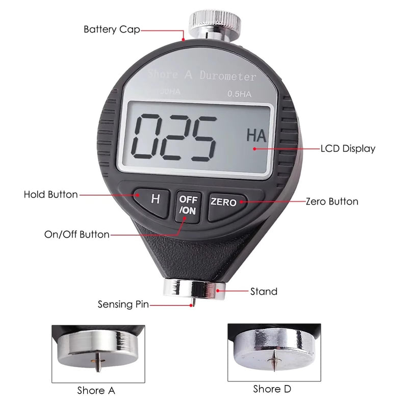 [Australia - AusPower] - Rubber Hardness Tester, Digital Shore A Hardness Tester Precision 0-100HA Measurement for Rubber Tires and Elastic Materials 0.5HA Resolution with Large LCD Display for Tire, Plastic, Leather, Wax 