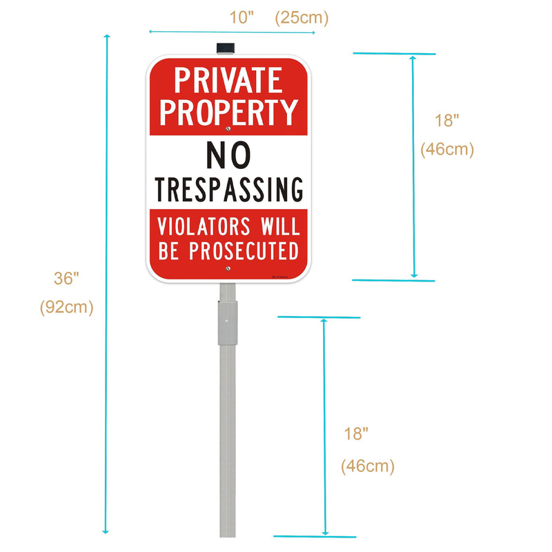Large (2 Pack) No Trespassing Sign Private Property, 10 x 14 Inches Metal Signs Includes 36" Alloy Long Stake for Easy Installation, Rust-Free& Fade Resistant 10" x 14" with stake