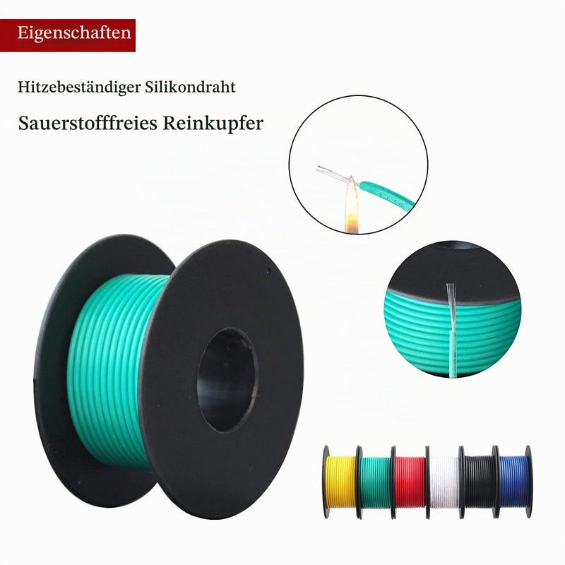 Xinwang 16AWG 1.3mm² Silicone Cable Set, 6 Colours, 4 m Each Colour | Flexible tinned copper wire for electronics, RC models, LED, lamps and DIY enthusiasts 16AWG(1,3 mm²/4M)-Silikon