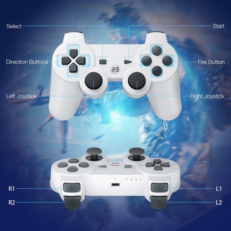 [Australia - AusPower] - Powerextra PS-3 Wireless Controller Compatible with Play-Station 3, 2 Pack High Performance Gaming Controller with Upgraded Joystick Double Shock for Play-Station 3 (White) 