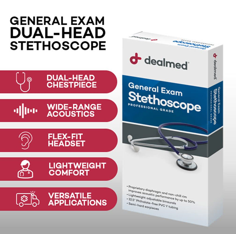 Dealmed General Exam Stethoscope – Professional Economy Dual-Head Medical Stethoscope with Lightweight Chestpiece, Flexible 32” Tubing & Comfort Eartips (Pink) Pink