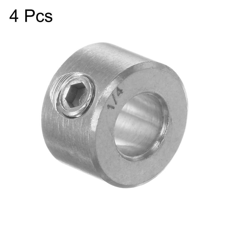 [Australia - AusPower] - 4pcs Shaft Collar 1/4" Bore 304 Stainless Steel Set Screw Shaft Collars, 1/2" OD, 1/3" Width, for Wheel Barrow Axle, Gearbox Assemblies, Machine Tools, Industry 