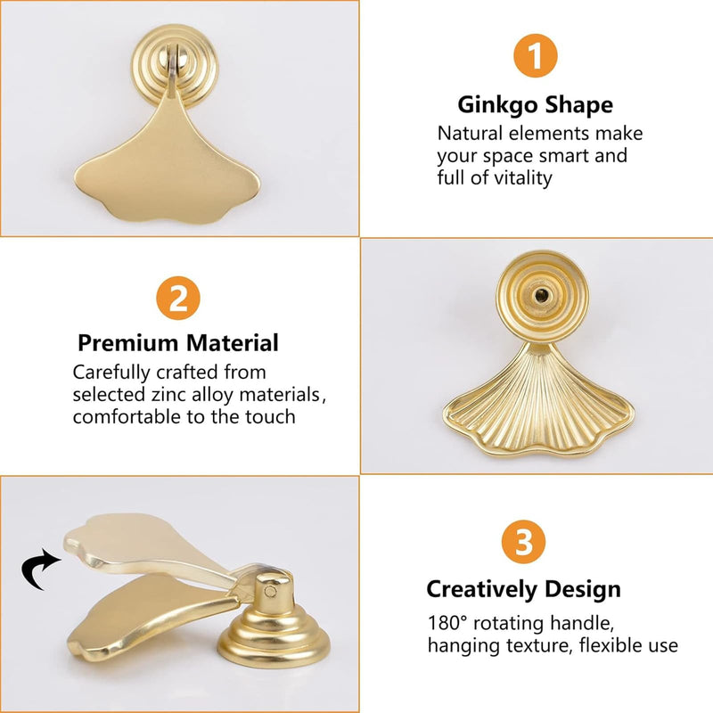 MOROBOR Ginkgo Leaf Shape Knob Handles, 8 PCS Golden Drop Pendant Pull,Hardware Drawer Single Hole Handle for Wardrobe Cupboard Closets Cupboard Gold
