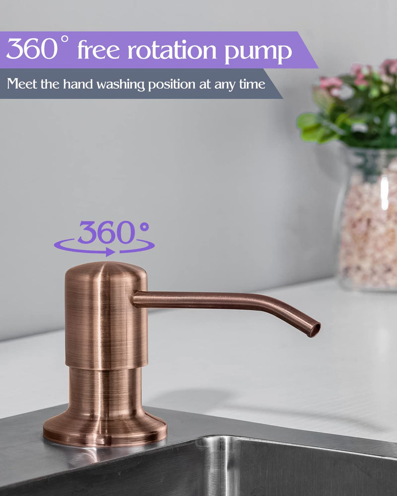 Soap Dispenser for Kitchen Sink, Built in, Stainless Steel (Copper), Pump Set Dish or Lotion, Refill from The Top,Kitchen CounterTop 17 OZ,Built-in Copper Bronze