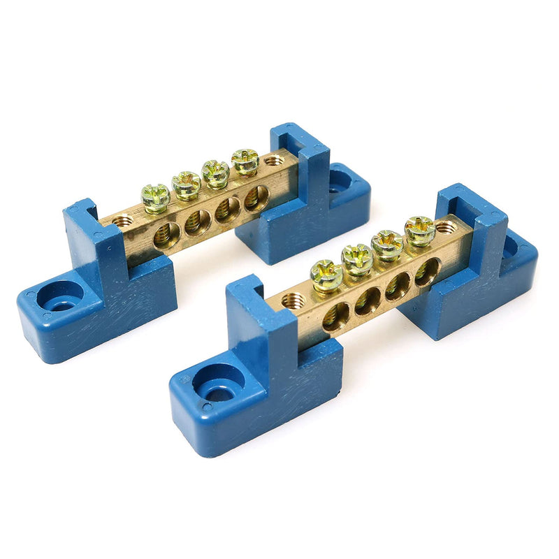 [Australia - AusPower] - 2pcs Terminal Bus Bar 4 Positions Terminal Block Brass Wire Screw Terminal Grounding Strip Bus Bar Block 