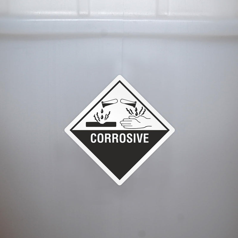 SmartSign Corrosive Labels with Symbol - 500/Roll, 4 x 4 inch Diamond, 4 mil Vinyl with Permanent Adhesive, Hazmat Shipping/Packing/Handling Labels, Black/White, Made in USA
