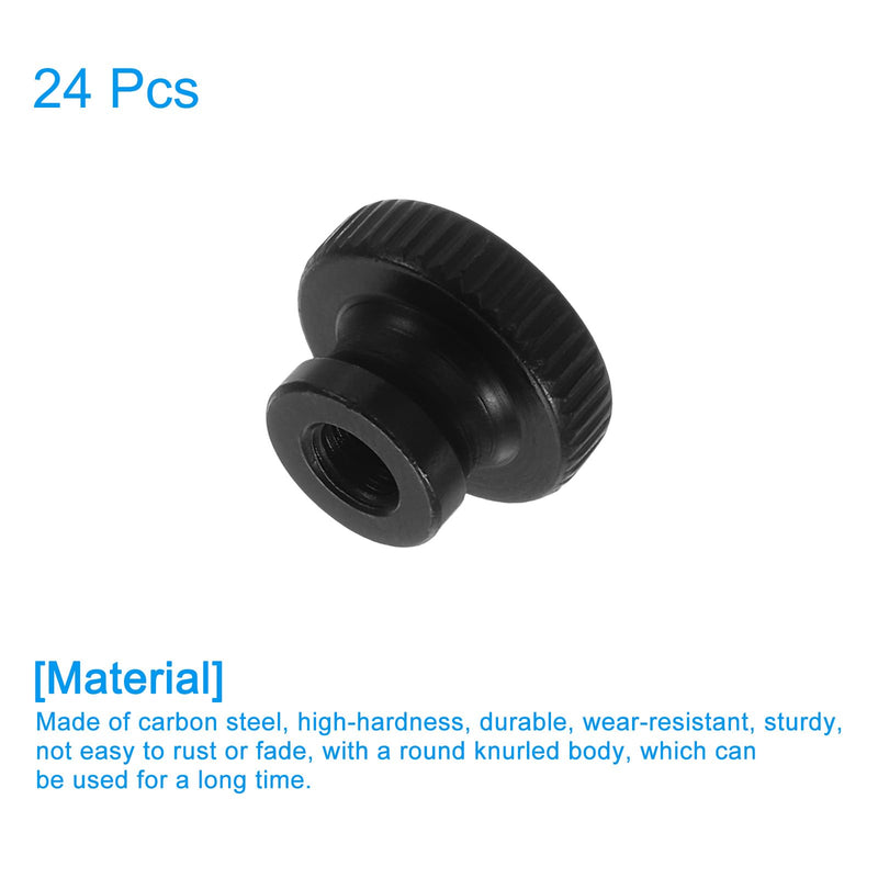 [Australia - AusPower] - uxcell Knurled Thumb Nuts, 24Pcs M5 Carbon Steel Nut High Head Through Hole for 3D Printer Part, Black 24 