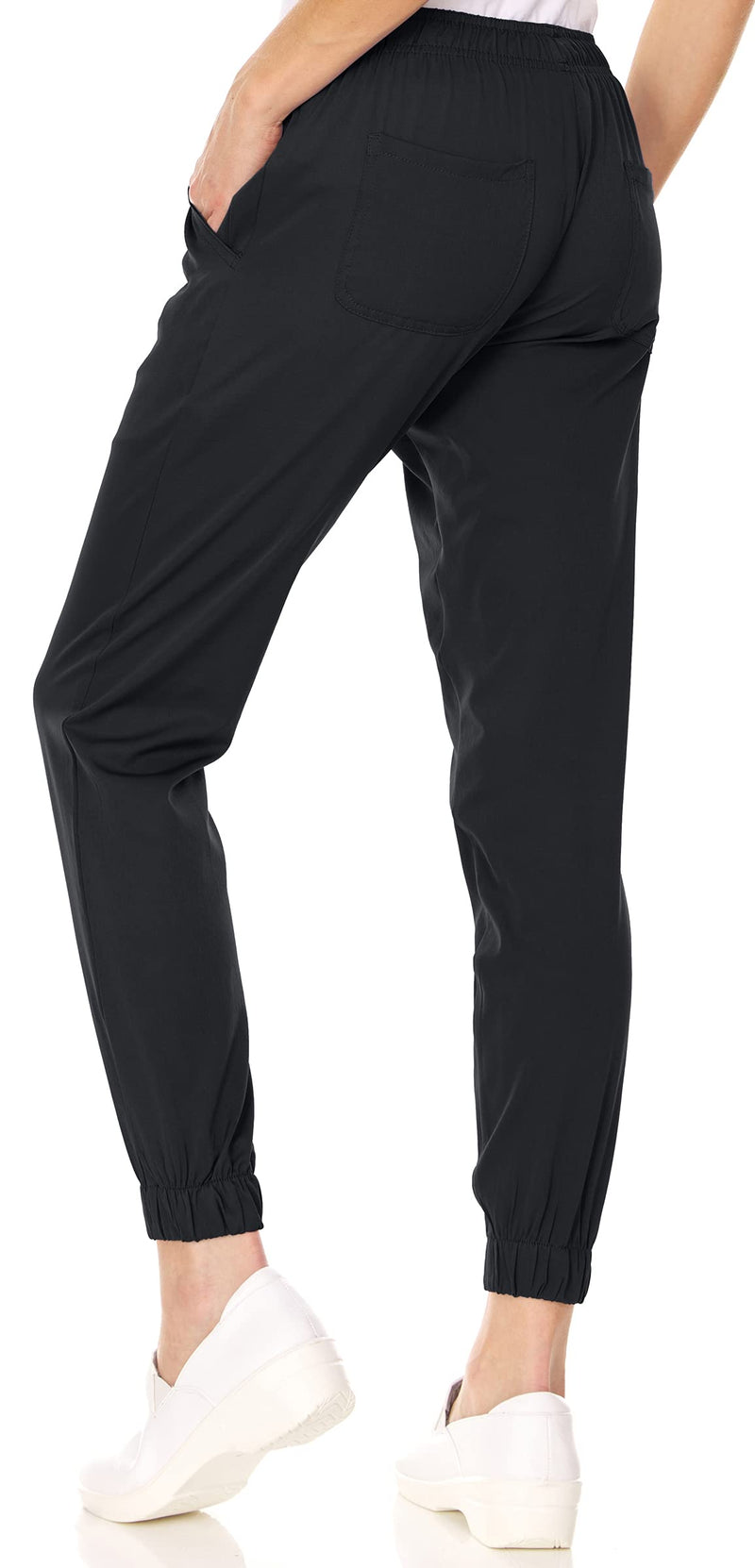 [Australia - AusPower] - MediChic Mini Marilyn Scrub Joggers 4-Way Stretch Elastic Waistband Four Pocket Jogger Pants Large Black 