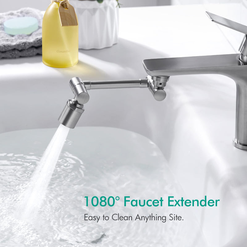 BAGNOLUX 1080° Swivel Faucet Extender for Kitchen Sink, 2 Modes Rotating Faucet Extension, Universal Splash Aerator Attachment Adapter for Bathroom Sink, Robotic Arm Water Nozzle, Brushed Nickel Brushed Nickel-2