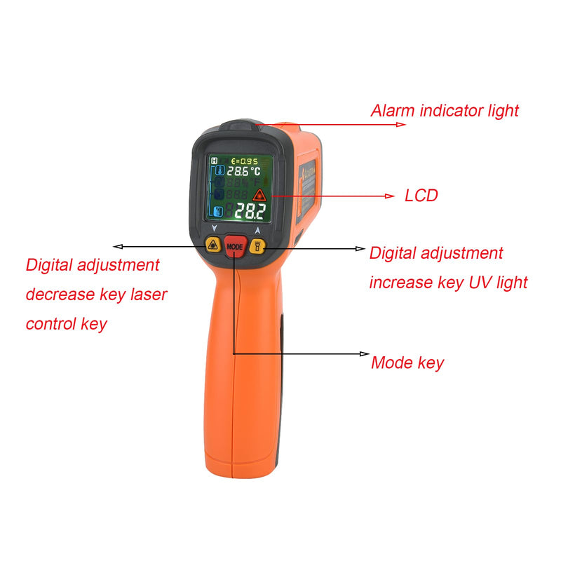 [Australia - AusPower] - Infrared Thermometer Gun, Touchless Thermometer PM6530D High Precision NO Contact Digital Laser Thermometer Gun -50C~800℃/ -58~1472 ℉ (1PC) for Cooking, Oven and Meat orange+black 