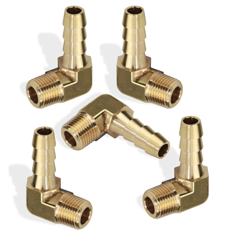 [Australia - AusPower] - 5pcs 90 Degree Elbow Brass Hose Barb Fitting -1/4" Barb to 1/8" Male NPT Adapter 1/4" Barb to 1/8" Male NPT 