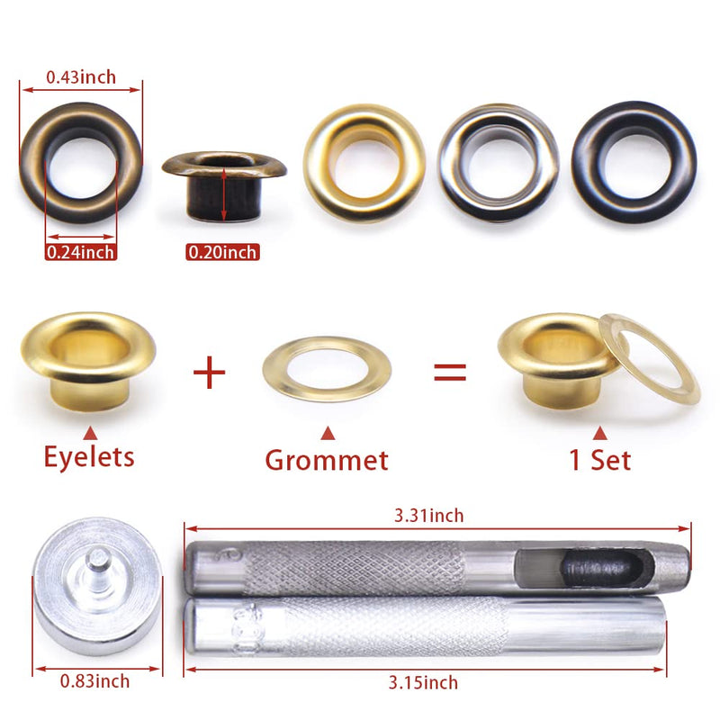 SEMINI Grommet Kit 800 Sets 6mm Gronmets Eyelets with 3 Pieces Install Tool Kit, 4 Colors 400# Inner 6mm