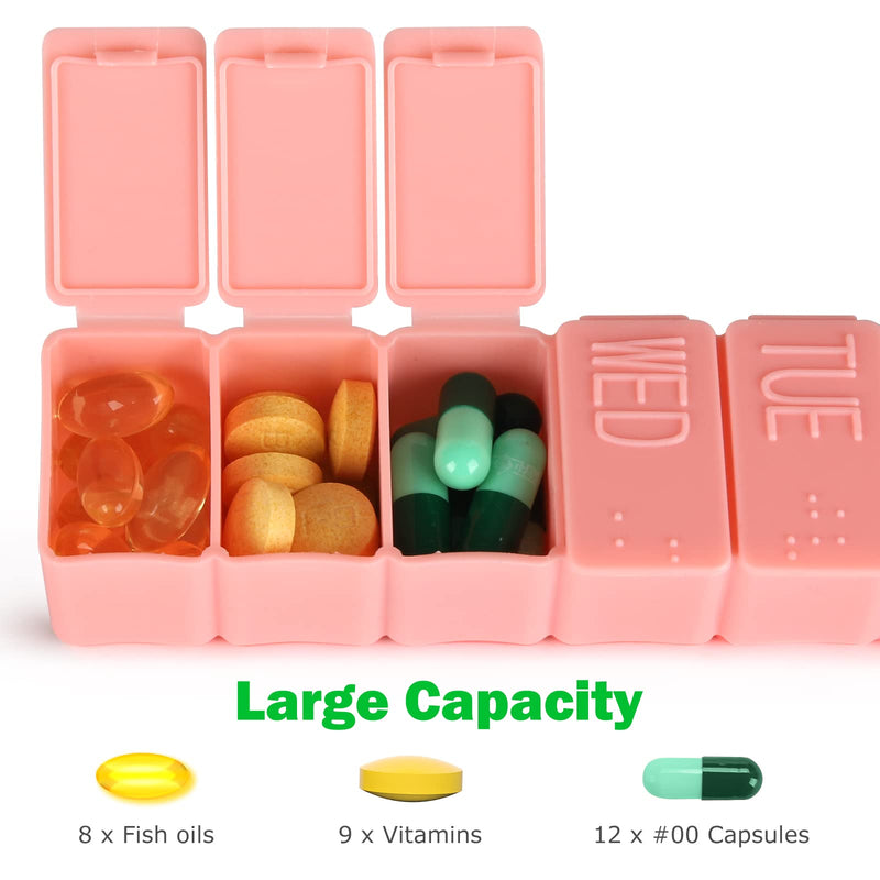 [Australia - AusPower] - 2Pack Weekly Pill Organizer,7 Days Pill Cases Travel Daily Pill Box Medicine Organizer Pill Box 7 Day Pill Organizer Weekly for Fish Oil, Calcium Tablets Supplements (Pink+Beige) Pink+beige 