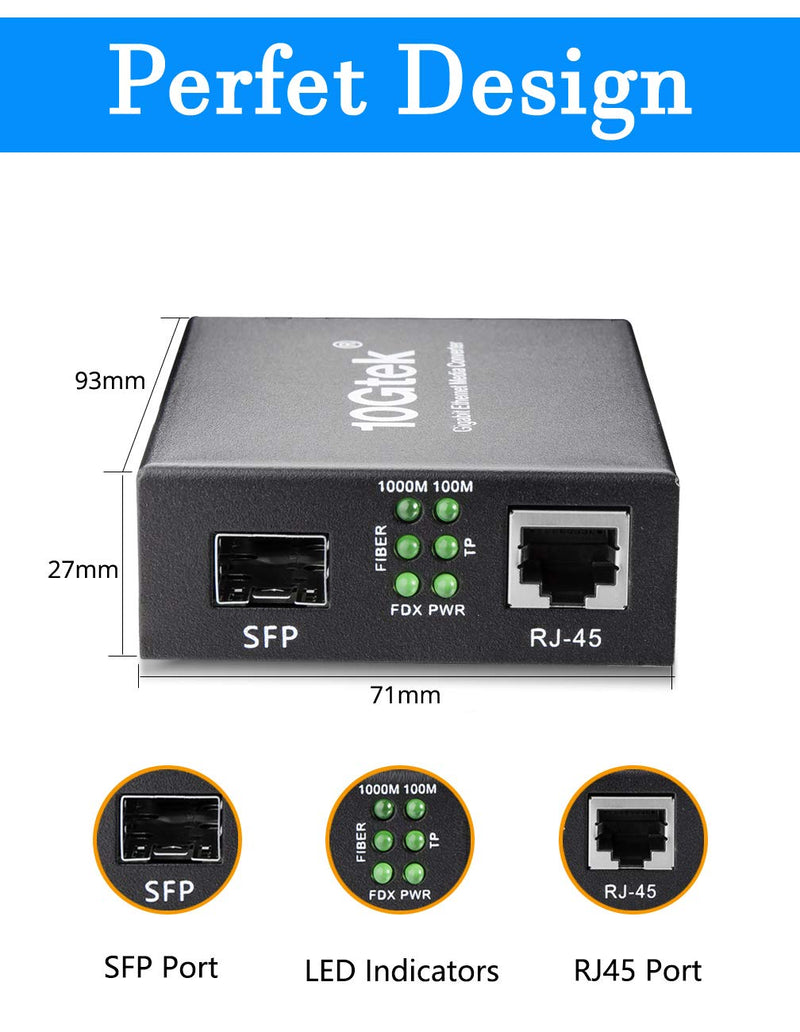 [Australia - AusPower] - Fiber to Ethernet Media Converter, Gigabit Single Mode SFP LC Converter, 1000Base-LX to 10/100/1000M RJ45, SMF, 1310nm, up to 20km (12.4miles) Single Mode: 20km 1 Pack 