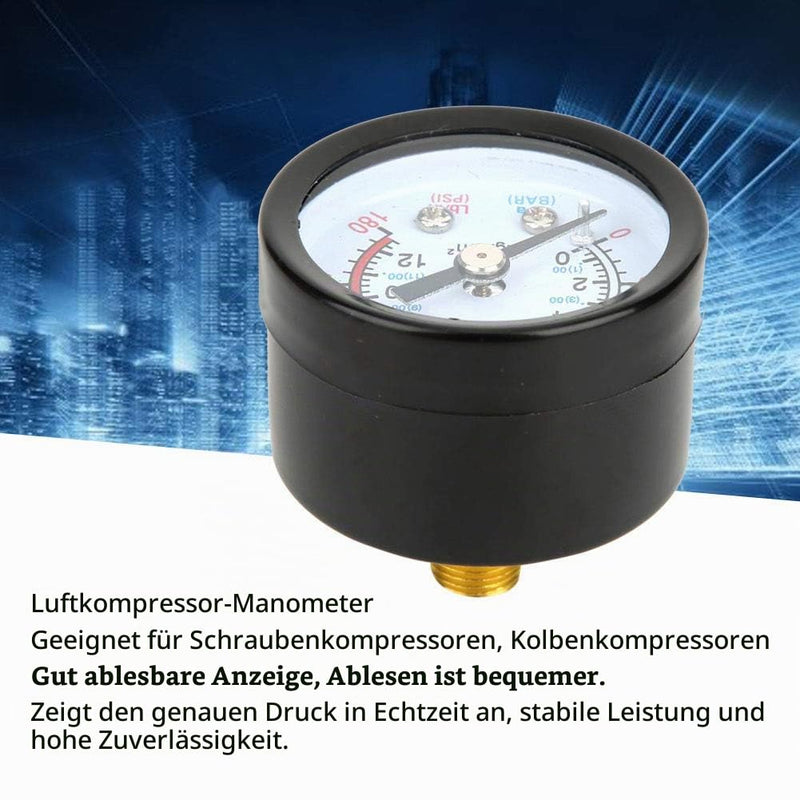Air Compressor Pressure Gauge, Pressure Gauge for Air Compressor 180 PSI/12Bar, Compressed Air Pressure Gauge for Compressor 42 mm Diameter for Screw Compressors, Piston Compressors