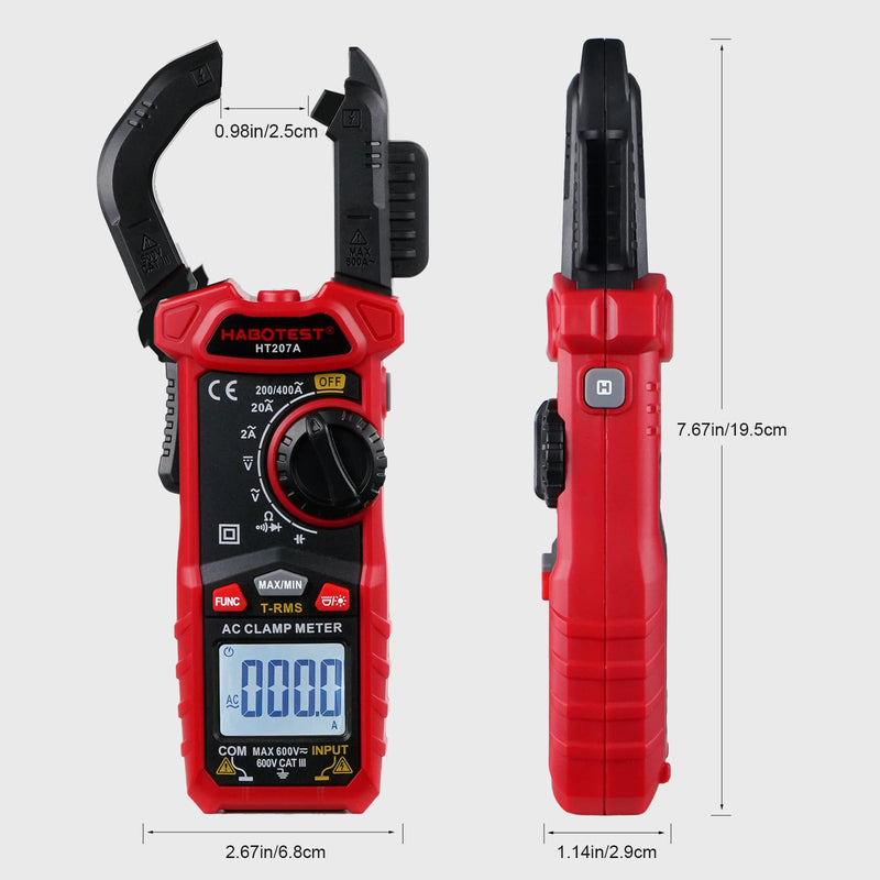 [Australia - AusPower] - Digital Clamp Meter Multimeter with D-Shaped Jaw, 2000 Counts Amp Voltage Tester Auto-ranging for AC/DC Voltage, AC Current, Capacitance, Resistance, Diode, Continuity 