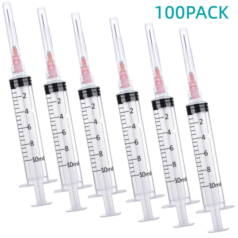 100 Pack 10ml 18Ga Lab Syringe Tools with Measurement, Individually Packed 100 pack - 10ml 18 gauge