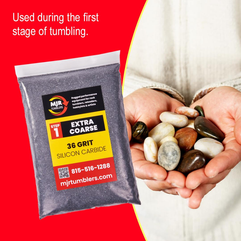 [Australia - AusPower] - 1lb MJR Tumblers 36 Grit Premium Extra Coarse Extremely Fast Cutting Silicon Carbide Rock Polishing Grit for Step/Stage 1, MJR Tumblers is a Disabled and Veteran Owned Company Proudly Located in USA 1 LB 36 Grit Step 1 