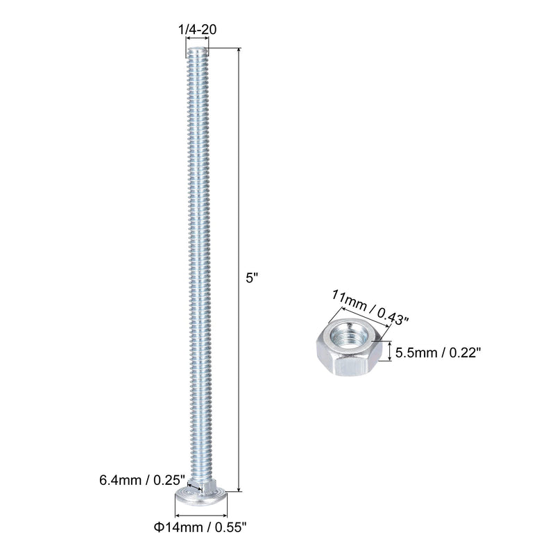 [Australia - AusPower] - uxcell 1/4-20 x 5" Square Neck Carriage Bolts with Nuts & Washers, Carbon Steel Coach Bolt Screws 10 Set 1/4-20 x 5" 