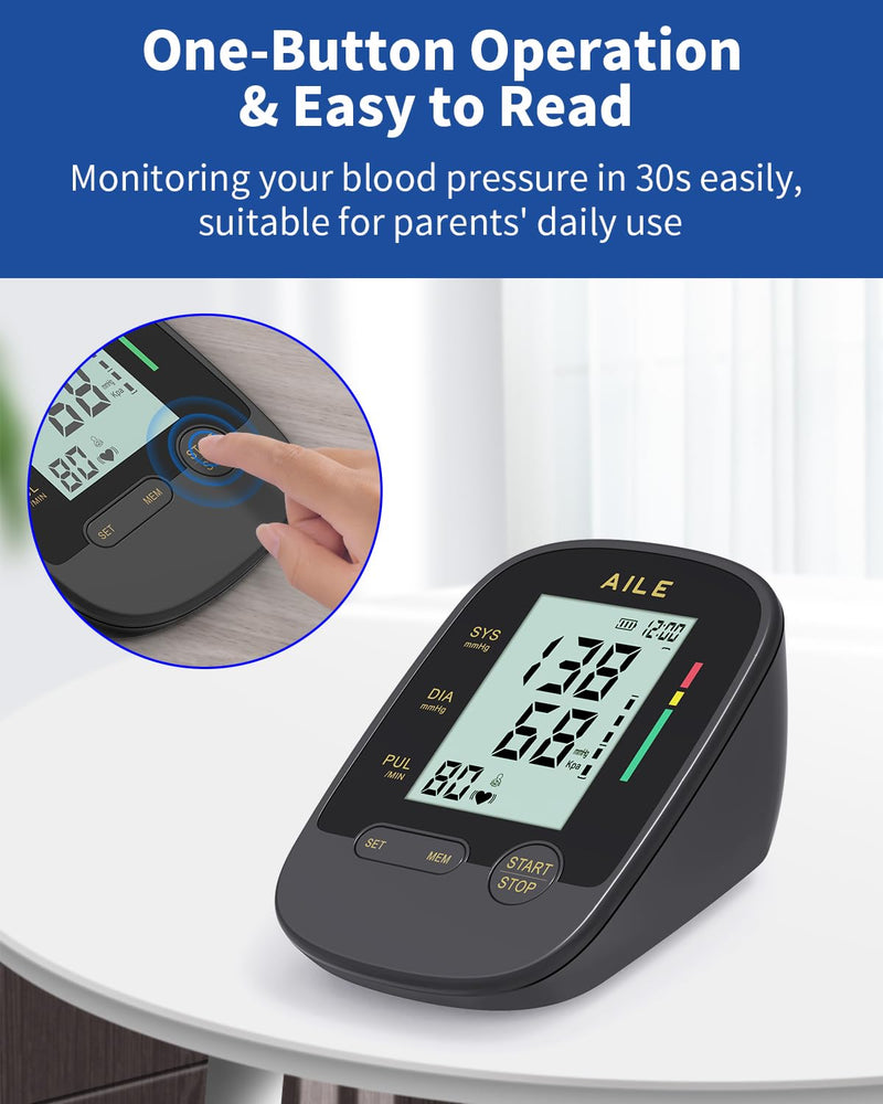 [Australia - AusPower] - Upper Arm Blood Pressure Machine - AILE High Blood Pressure Monitors for Home use with Adjustable Blood Pressure Cuff - Large LCD Screen,Dual Power Option X1 