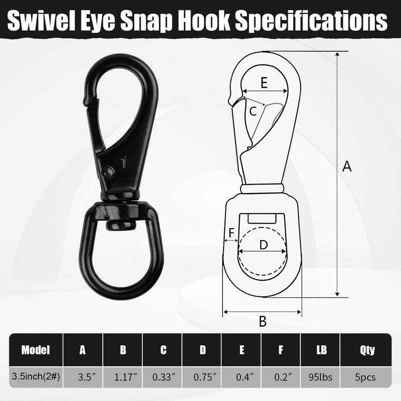 [Australia - AusPower] - Stainless Steel Swivel Snap Hooks-5 Pack (3.5 Inch) Flag Clips for Flagpole Rope, Duty Diving Clips Spring Hooks for Bird Feeders, Pet Chains, Dog Tie-Out Cable, Keychains 