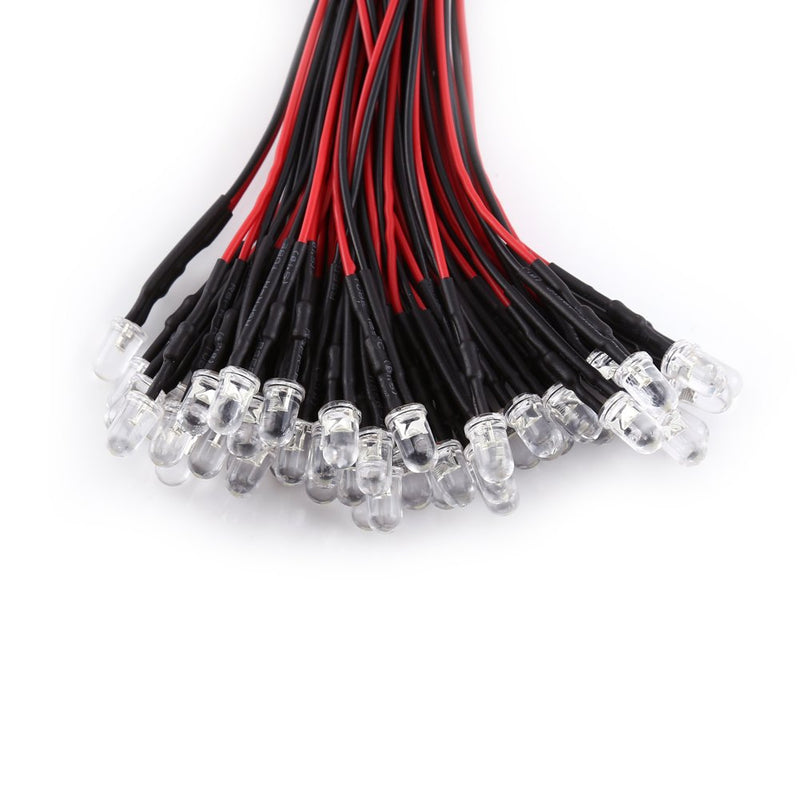 [Australia - AusPower] - YWBL-WH 50pcs LED Light Emitting Diodes Pre Wired DC 9V to 12V 3mm 5mm 10mm Clear White Light 5mm White 