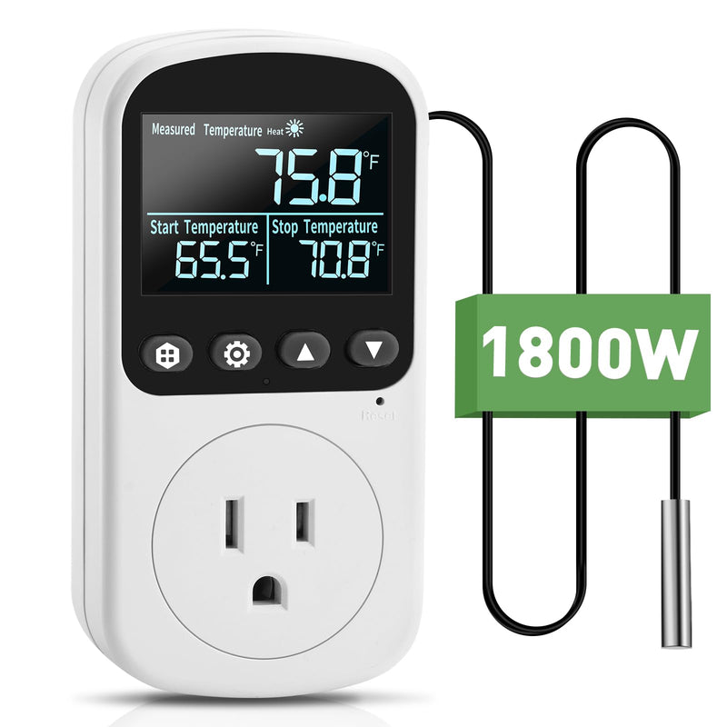 [Australia - AusPower] - Diymore 1800W Plug in Digital Thermostat Temperature Controller Electric RV Thermostat Outlet Heating Cooling Control Mode Timer 120V 15A -104 ℉~210 ℉ Greenhouse with Thermostat Pool Thermometer 