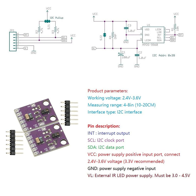 [Australia - AusPower] - 2Pcs APDS9960 Proximity Sensor Detection and Non-Contact Gesture Detection RGB Gesture Sensor APDS9960 Ambient Light 